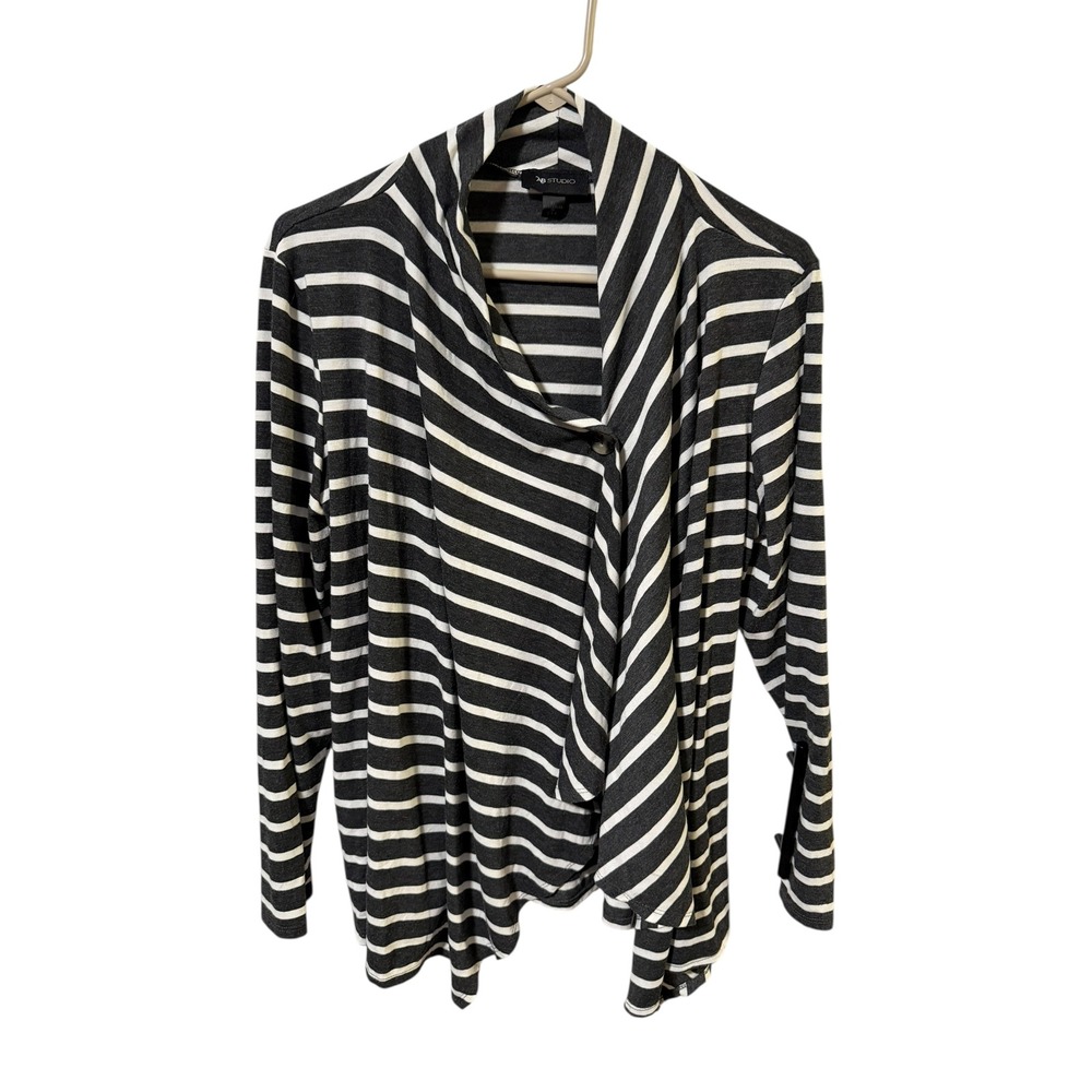AB Studio‎ Size XL Gray White Striped Long Sleeve Draped Top